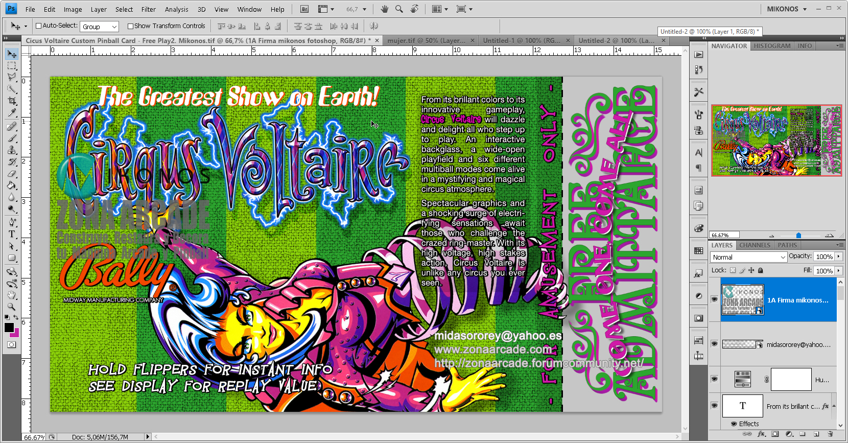 "Circus Voltaire Custom Pinball Cards" (BALLY). Designed by Mikonos